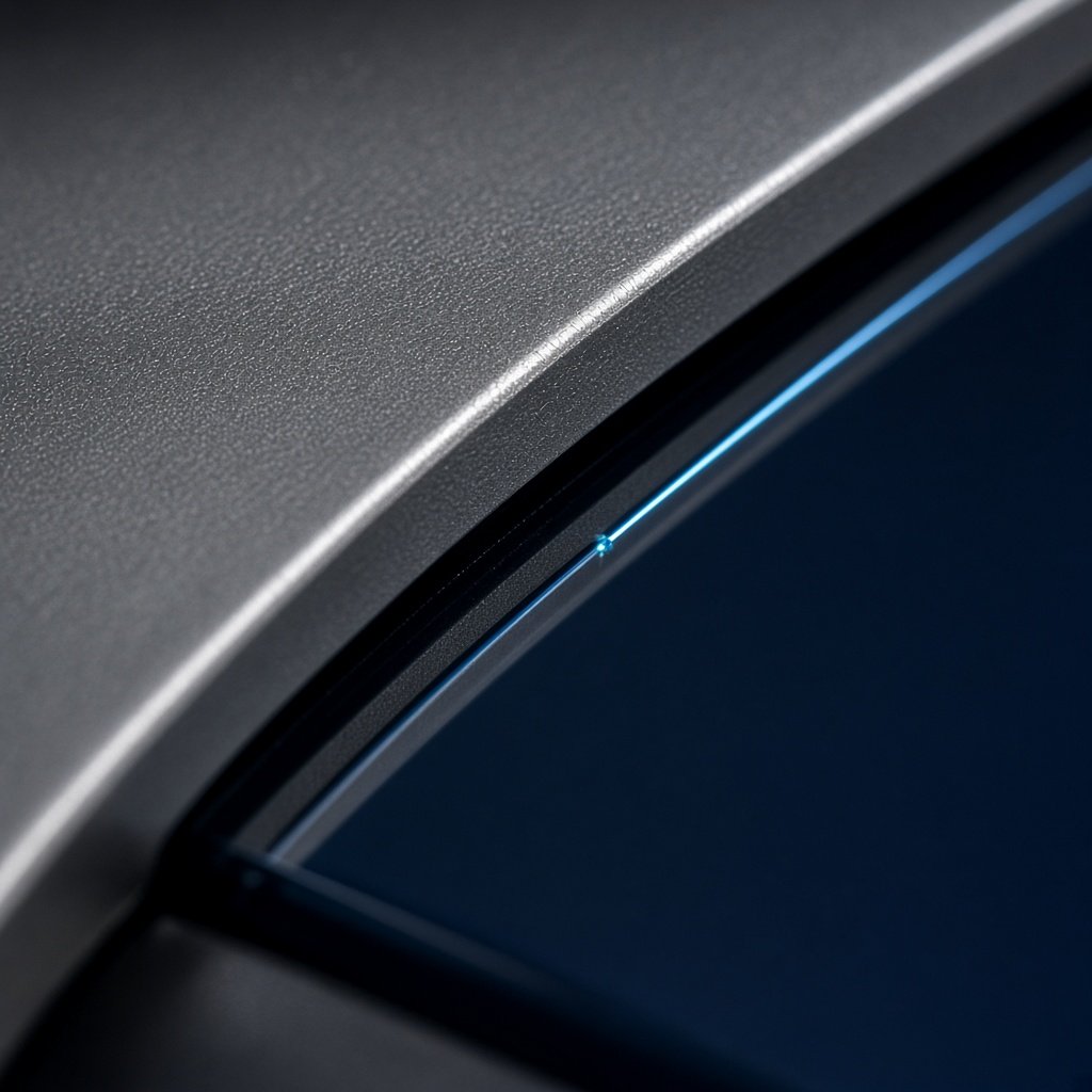 Macro detail of a machined metal and glass edge