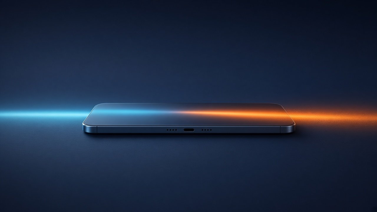 Unbranded smartphone photographed in a long, controlled studio field